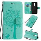 For Xiaomi Redmi 8 Tree & Cat Pattern Pressed Printing Horizontal Flip PU Leather Case with Holder & Card Slots & Wallet & Lanyard(Green) - 1