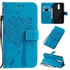 For Xiaomi Redmi 8 Tree & Cat Pattern Pressed Printing Horizontal Flip PU Leather Case with Holder & Card Slots & Wallet & Lanyard(Blue) - 1