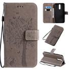 For Xiaomi Redmi 8 Tree & Cat Pattern Pressed Printing Horizontal Flip PU Leather Case with Holder & Card Slots & Wallet & Lanyard(Grey) - 1