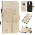 For Xiaomi Redmi 8 Tree & Cat Pattern Pressed Printing Horizontal Flip PU Leather Case with Holder & Card Slots & Wallet & Lanyard(Gold) - 1