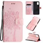 For Galaxy A51 Tree & Cat Pattern Pressed Printing Horizontal Flip PU Leather Case with Holder & Card Slots & Wallet & Lanyard(Rose Gold) - 1