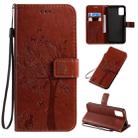 For Galaxy A71 Tree & Cat Pattern Pressed Printing Horizontal Flip PU Leather Case with Holder & Card Slots & Wallet & Lanyard(Coffee) - 1