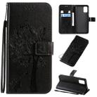 For Galaxy A71 Tree & Cat Pattern Pressed Printing Horizontal Flip PU Leather Case with Holder & Card Slots & Wallet & Lanyard(Black) - 1