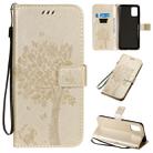 For Galaxy A71 Tree & Cat Pattern Pressed Printing Horizontal Flip PU Leather Case with Holder & Card Slots & Wallet & Lanyard(Gold) - 1