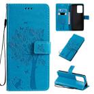 For Galaxy S20 Ultra Tree & Cat Pattern Pressed Printing Horizontal Flip PU Leather Case with Holder & Card Slots & Wallet & Lanyard(Blue) - 1
