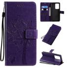 For Galaxy S20 Ultra Tree & Cat Pattern Pressed Printing Horizontal Flip PU Leather Case with Holder & Card Slots & Wallet & Lanyard(Purple) - 1