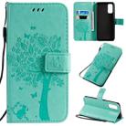 For Galaxy S20 Tree & Cat Pattern Pressed Printing Horizontal Flip PU Leather Case with Holder & Card Slots & Wallet & Lanyard(Green) - 1