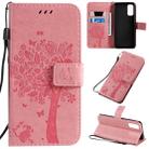For Galaxy S20 Tree & Cat Pattern Pressed Printing Horizontal Flip PU Leather Case with Holder & Card Slots & Wallet & Lanyard(Pink) - 1
