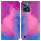 For OPPO Realme C31 Watercolor Pattern Horizontal Flip Leather Phone Case(Purple Red) - 1