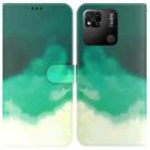 For Xiaomi Redmi 10A Watercolor Pattern Horizontal Flip Leather Phone Case(Cyan Green) - 1