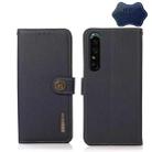 For Sony Xperia 1 IV KHAZNEH Custer Genuine Leather RFID Phone Case(Blue) - 1