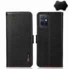 For vivo Y75 5G KHAZNEH Side-Magnetic Litchi Genuine Leather RFID Phone Case(Black) - 1