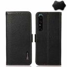 For Sony Xperia 1 IV KHAZNEH Side-Magnetic Litchi Genuine Leather RFID Phone Case(Black) - 1