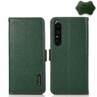 For Sony Xperia 1 IV KHAZNEH Side-Magnetic Litchi Genuine Leather RFID Phone Case(Green) - 1