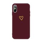 For iPhone X / XS Golden Love-heart Pattern Colorful Frosted TPU Phone Protective Case(Wine Red) - 1