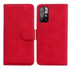 For Xiaomi Redmi Note 11 Skin Feel Pure Color Flip Leather Phone Case(Red) - 1