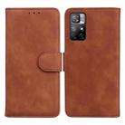 For Xiaomi Redmi Note 11 Skin Feel Pure Color Flip Leather Phone Case(Brown) - 1