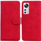 For Xiaomi 12 Pro Skin Feel Pure Color Flip Leather Phone Case(Red) - 1