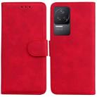 For Xiaomi Redmi K40S Skin Feel Pure Color Flip Leather Phone Case(Red) - 1