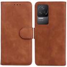 For Xiaomi Redmi K40S Skin Feel Pure Color Flip Leather Phone Case(Brown) - 1
