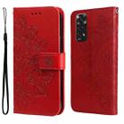 For Xiaomi Redmi Note 11 4G(Global)/Redmi Note 11s 4G(Global) 7-petal Flowers Embossing Pattern Horizontal Flip Leather Case(Red) - 1