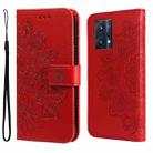 For OPPO Realme 9 Pro+ 7-petal Flowers Embossing Pattern Horizontal Flip Leather Case(Red) - 1