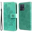 For OPPO Realme 9 Pro+ 7-petal Flowers Embossing Pattern Horizontal Flip Leather Case(Green) - 1