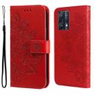 For OPPO Realme 9 Pro/Realme V25 7-petal Flowers Embossing Pattern Horizontal Flip Leather Case(Red) - 1