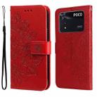 For Xiaomi Poco M4 Pro 4G 7-petal Flowers Embossing Pattern Horizontal Flip Leather Case(Red) - 1