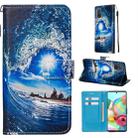 For Galaxy A71 Colored Drawing Pattern Plain Weave Horizontal Flip Leather Case with Holder & Card Slot & Wallet&Lanyard(Waves and Sun) - 1