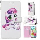For Galaxy A71 Colored Drawing Pattern Plain Weave Horizontal Flip Leather Case with Holder & Card Slot & Wallet&Lanyard(Playful Pony) - 1