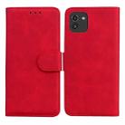 For Samsung Galaxy A03 166mm Skin Feel Pure Color Flip Leather Phone Case(Red) - 1