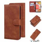 For Samsung Galaxy A42 5G Skin Feel Pure Color Flip Leather Phone Case(Brown) - 1