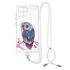 For Samsung Galaxy S22 Ultra 5G Starry Sky Epoxy TPU Phone Case with Neck Lanyard(Owl) - 1