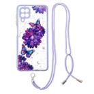 For Samsung Galaxy A22 4G Starry Sky Epoxy TPU Phone Case with Neck Lanyard(Purple Butterfly) - 1