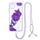 For Samsung Galaxy A22 5G Starry Sky Epoxy TPU Phone Case with Neck Lanyard(Purple Butterfly) - 1