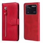 For Xiaomi Poco M4 Pro 4G Fashion Calf Texture Zipper Horizontal Flip Leather Case(Red) - 1