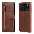 For Xiaomi Poco M4 Pro 4G Fashion Calf Texture Zipper Horizontal Flip Leather Case(Brown) - 1