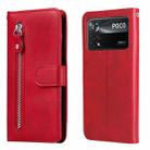 For Xiaomi Poco X4 Pro 5G Fashion Calf Texture Zipper Horizontal Flip Leather Case(Red) - 1