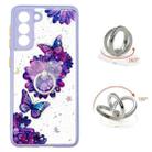 For Samsung Galaxy S22 5G Starry Sky Epoxy TPU Phone Case with Ring Holder(Purple Butterfly) - 1