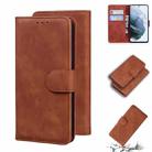 For Samsung Galaxy S21 FE 5G Skin Feel Pure Color Flip Leather Phone Case(Brown) - 1