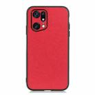 For OPPO Find X5 Accurate Hole Cross Texture Genuine Leather Phone Case(Red) - 1