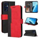 For OPPO Find X5 Lite/Reno7 5G(Global) Stitching-Color Horizontal Flip Leather Case(Red) - 1