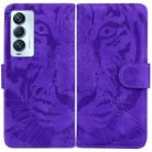 For Tecno Camon 18 Premier Tiger Embossing Pattern Horizontal Flip Leather Phone Case(Purple) - 1