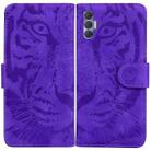 For Tecno Spark 8P Tiger Embossing Pattern Horizontal Flip Leather Phone Case(Purple) - 1