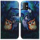 For Infinix Hot 10 X682 Coloured Drawing Leather Phone Case(Oil Painting Owl) - 1