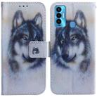 For Tecno Camon 18i Coloured Drawing Leather Phone Case(White Wolf) - 1