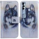 For Tecno Spark 7 Pro Coloured Drawing Leather Phone Case(White Wolf) - 1