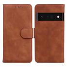 For Google Pixel 6 Pro Skin Feel Pure Color Flip Leather Phone Case(Brown) - 1