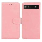 For Google Pixel 6a Skin Feel Pure Color Flip Leather Phone Case(Pink) - 1